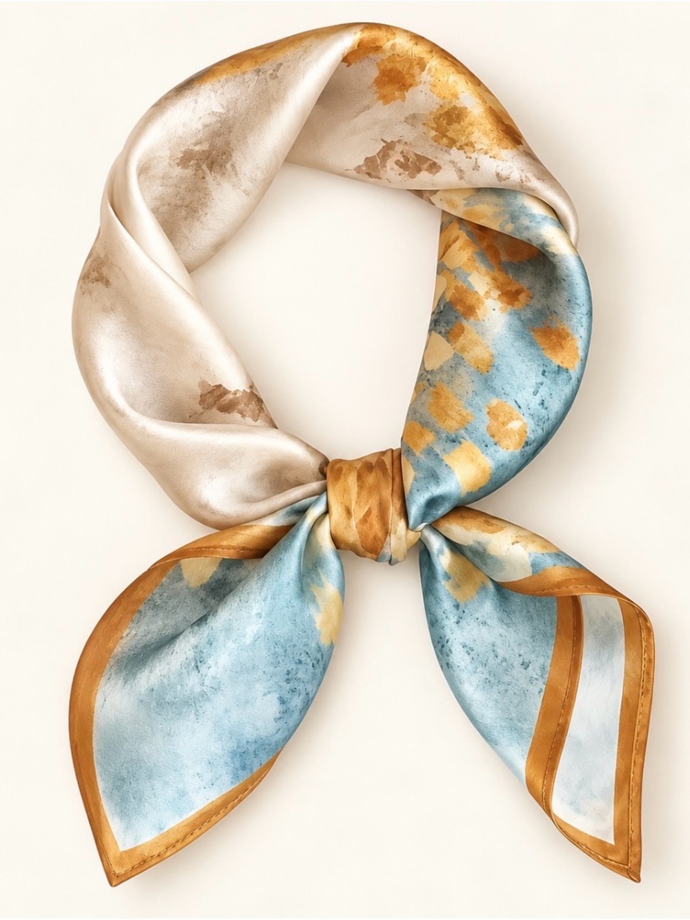 Silk-Look Blue & Gold Printed Square Scarf